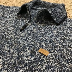 Les Copains Sweater Men's Size Large Blue Zippered Collar 30% Lambs Wool